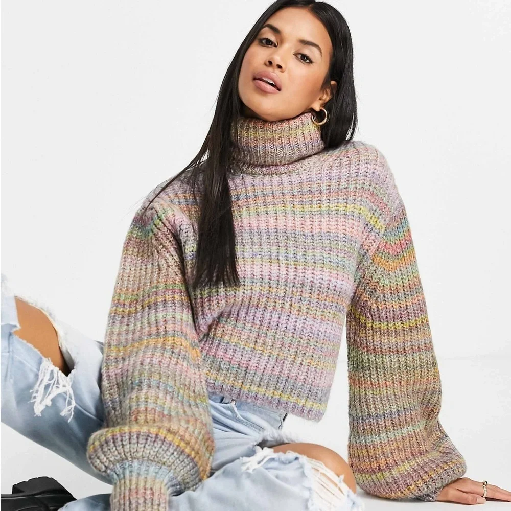 ASOS Topshop Women’s Knit Space Dye Rollneck Pullover Sweater Size 8-10 Medium